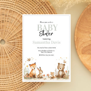 Minimalistic Woodland Animals Baby Shower Invitation