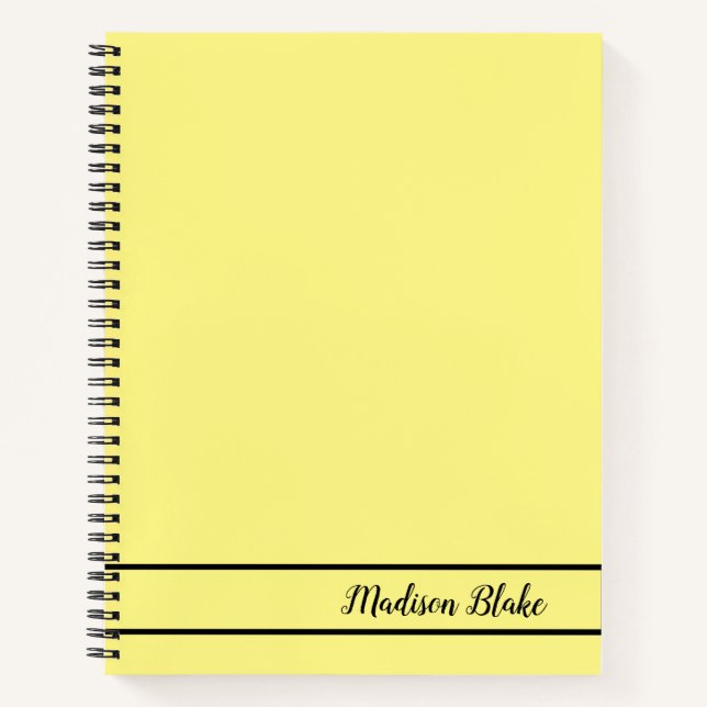 Minimalistic Yellow Simple Customisable Name  Notebook (Front)