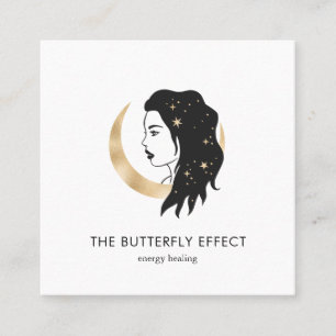 Minimalistisch Frau Mond Sterne  Visitenkarte Square Business Card