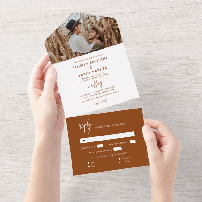 MinimalistRust Photo Wedding All In One Invitation (Tearaway)