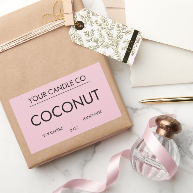 MinimalPink RectangleCandleLabel–CoconutSoy Candle Rectangular Sticker (Gifting)