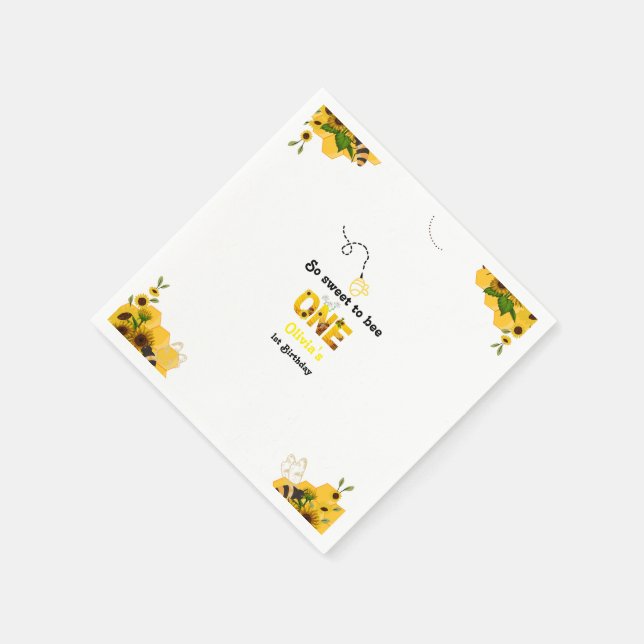Minimalst  Bumble bee theme First birthday party  Napkin (Corner)