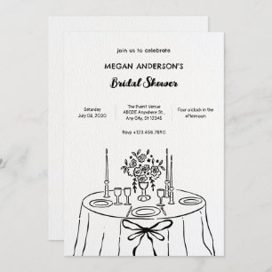 Minimlaist hand drawn dinner table bridal shower invitation