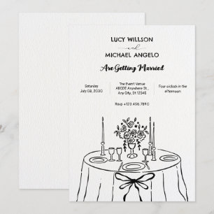 Minimlaist hand drawn dinner table wedding invitation