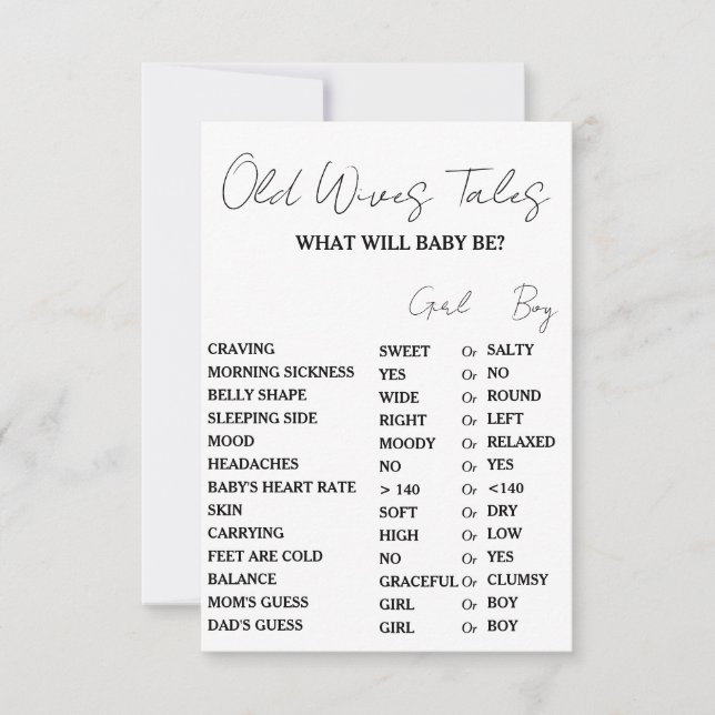  Minimliast Old WIves Tales Baby shower Game Card (Front)