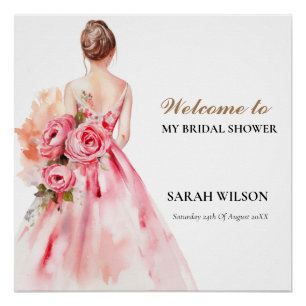 Minimual Watercolor Wedding Gown Bridal Shower Poster