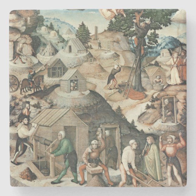 Mining landscape, 1521 stone coaster (Front)