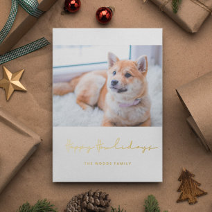 Mininimalist Happy Howlidays Dog photo Foil Holiday Card