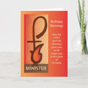 Minister Birthday, Shepherd Staff & Flame Religiou Card