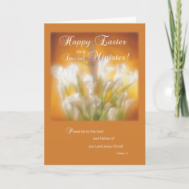 Minister Happy Easter Lilies with Cross Holiday Card (Front)
