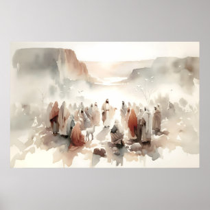 Ministry Of Jesus Watercolor Bible Landscape Scene Poster