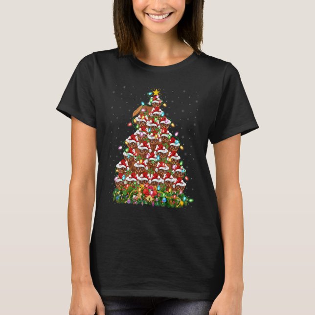 Mink  Xmas Lights Santa Mink Christmas Tree T-Shirt (Front)