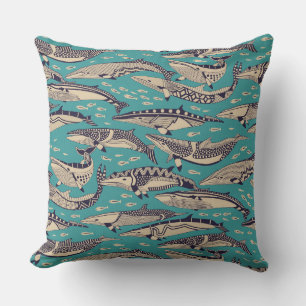minke whales blue cushion