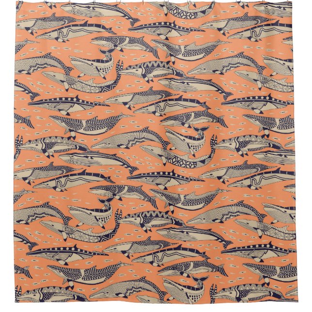 minke whales copper shower curtain (Front)