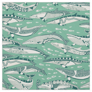 minke whales dark teal peppermint fabric