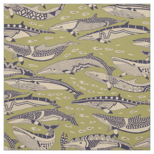 minke whales green fabric