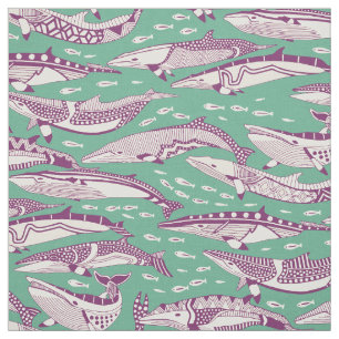 minke whales purple peppermint fabric