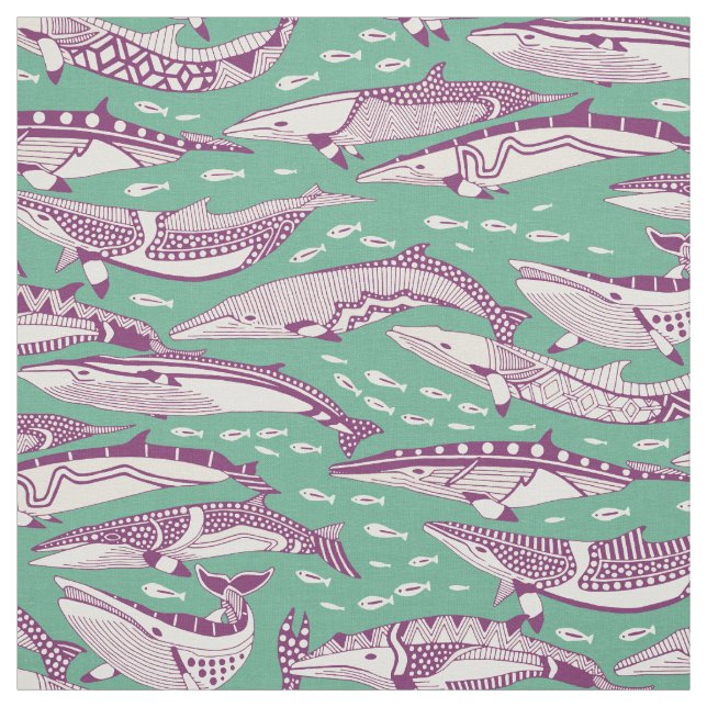 minke whales purple peppermint fabric (Swatch)