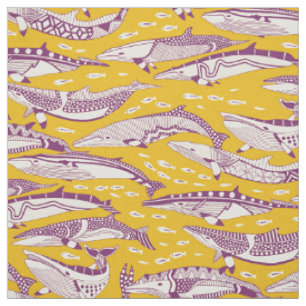 minke whales purple yellow fabric