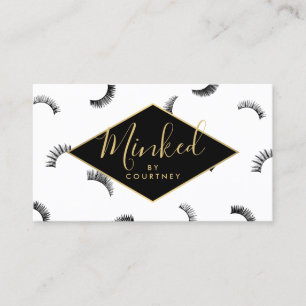 Minked Text Lashes Pattern White/Black/Gold Business Card
