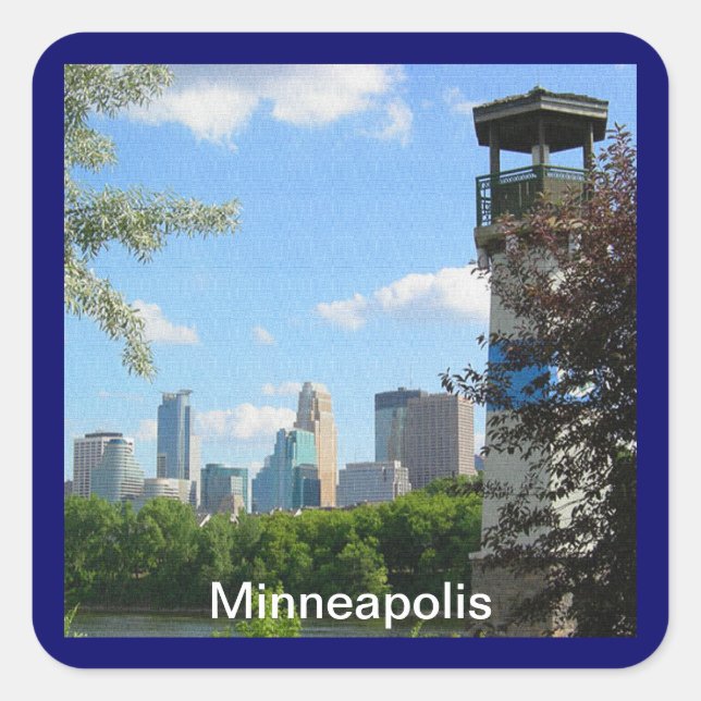 Minneapolis and Boom Island Lighthouse Square Sticker (Front)