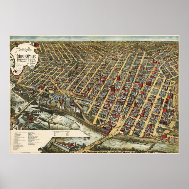 Minneapolis birdseye map  - 1891 (Smith) BigMapBlo Poster (Front)