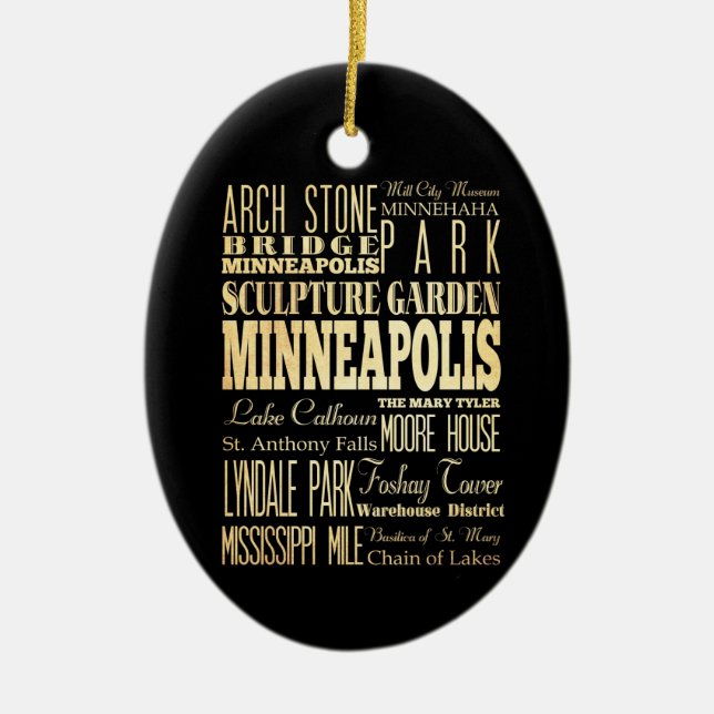 Minneapolis City of Minnesota State Typography Art Ceramic Ornament (Front)