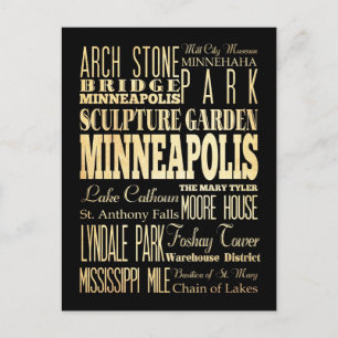 Minneapolis City of Minnesota State Typography Art Postcard