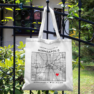 Minneapolis Love Locator City Map Wedding Welcome Tote Bag