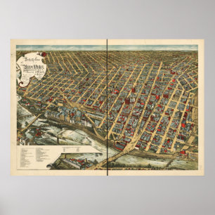 Minneapolis Minnesota 1891 Antique Panoramic Map Poster