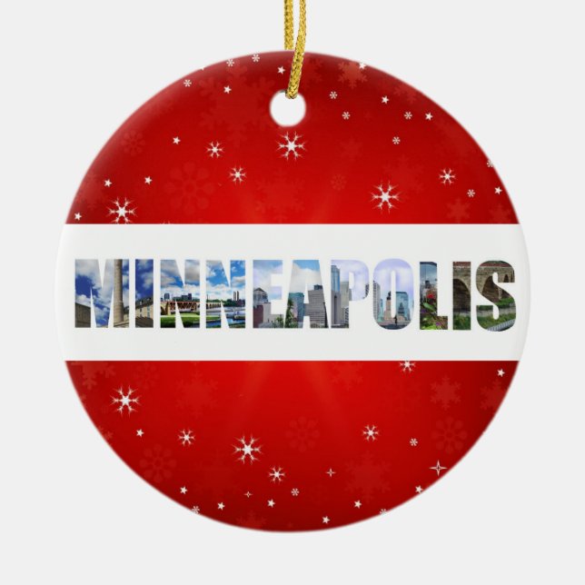 Minneapolis Minnesota City Travel Photos Christmas Ceramic Ornament (Front)