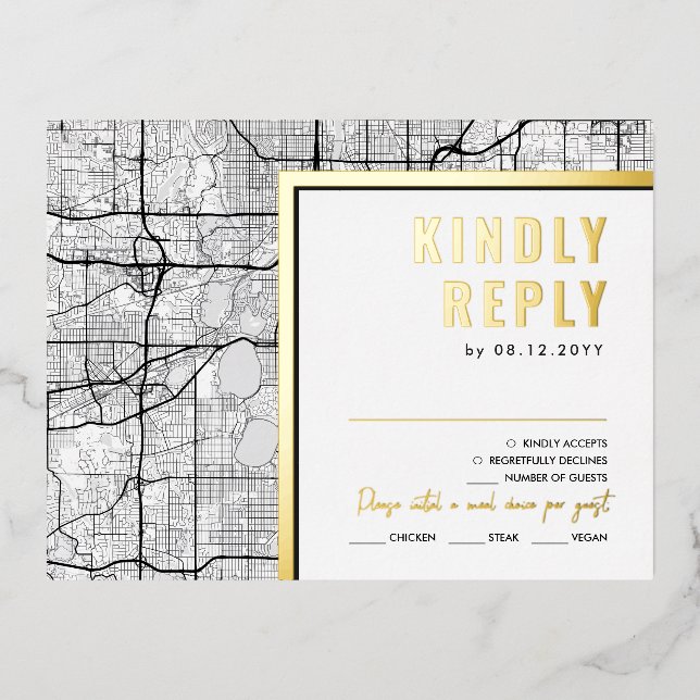 Minneapolis, Minnesota Love Locator | RSVP Reply Foil Invitation Postcard (Front)