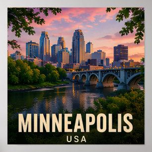 Minneapolis Minnesota River City Travel Gift Poster