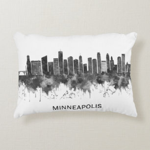 Minneapolis Minnesota Skyline BW Decorative Cushion