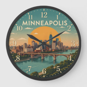 Minneapolis Minnesota Skyline Mississippi River Large Clock