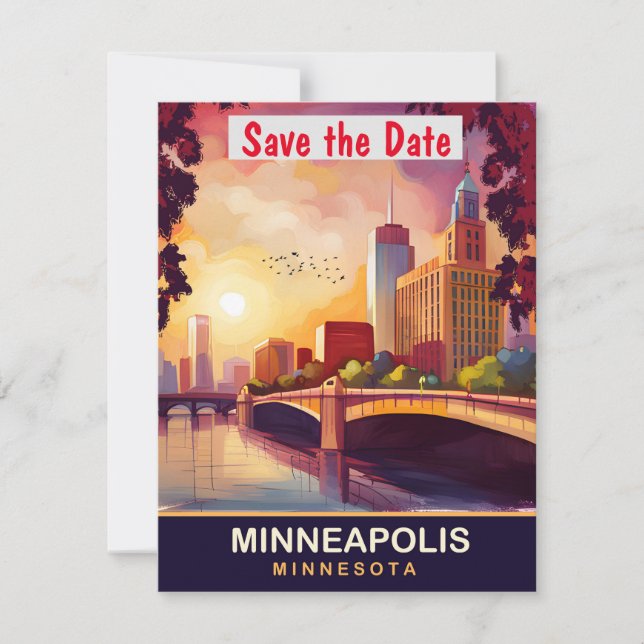 Minneapolis Minnesota Stone Bridge Wedding Save The Date (Front)