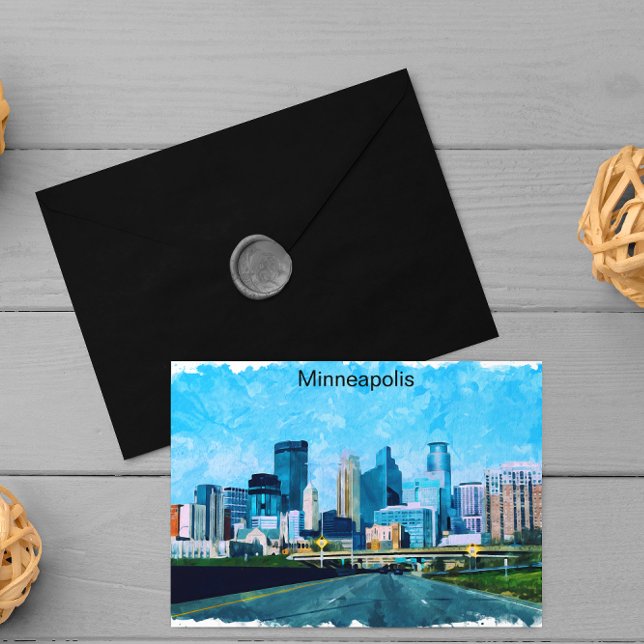 Minneapolis Minnesota Travel Skyline Postcard (minneapolis minnesota retro travel postcard)
