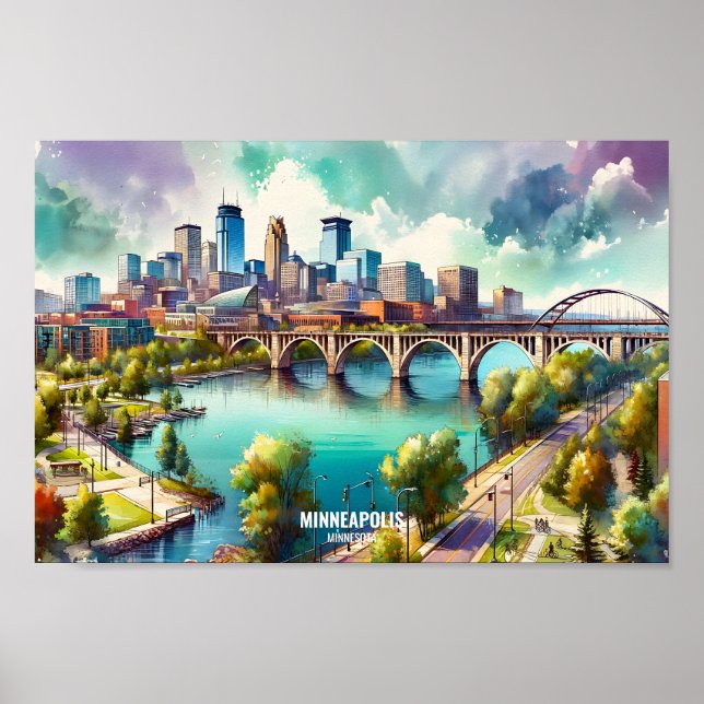 Minneapolis Minnesota USA Travel Places watercolor Poster (Front)