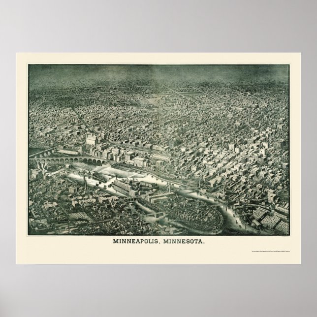 Minneapolis, MN Panoramic Map - 1879 Poster (Front)