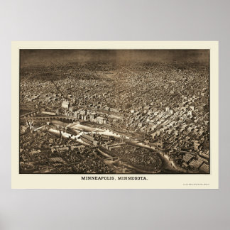 Minneapolis, MN Panoramic Map - 1885 Poster