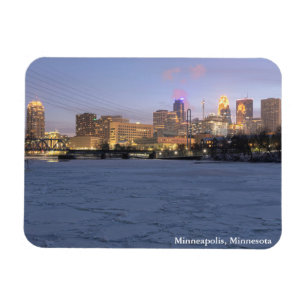 minneapolis skyline and frozen mississippi river magnet