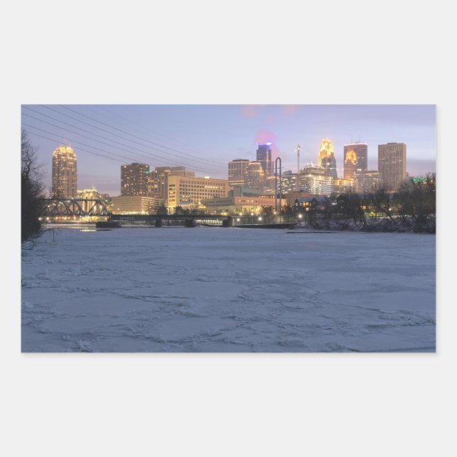 minneapolis skyline and frozen mississippi river rectangular sticker (Front)