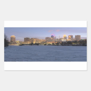 minneapolis skyline and frozen mississippi river rectangular sticker