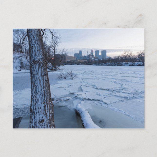minneapolis skyline and icy mississippi river invitation postcard (Front)