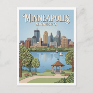 Minneapolis Skyline and Lake Harriet Minnesota Postcard