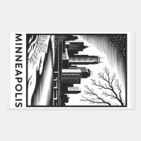 Minneapolis Skyline Black and White Woodcut Winter