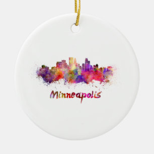 Minneapolis skyline in watercolor ceramic ornament
