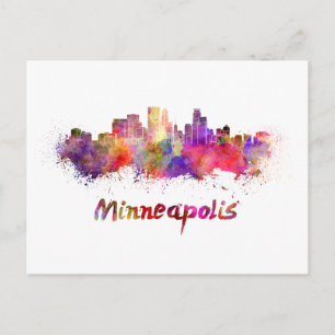 Minneapolis skyline in watercolor postcard