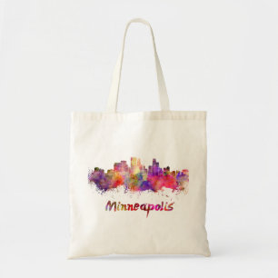 Minneapolis skyline in watercolor tote bag