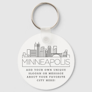 Minneapolis Stylised Skyline   Custom Slogan Key Ring
